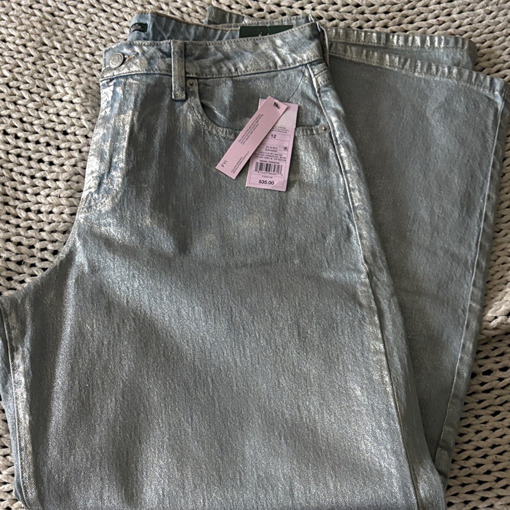 wild fable Silver Metallic Straight Leg Jeans - Shimmer Finish
